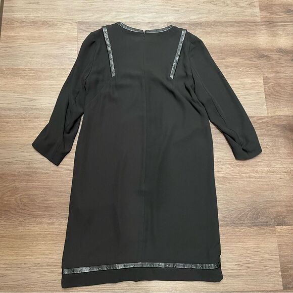 THE KOOPLES- Black Crepe Sheath Dress Vegan Leather Trim Rivets Size XS - Picture 6 of 8